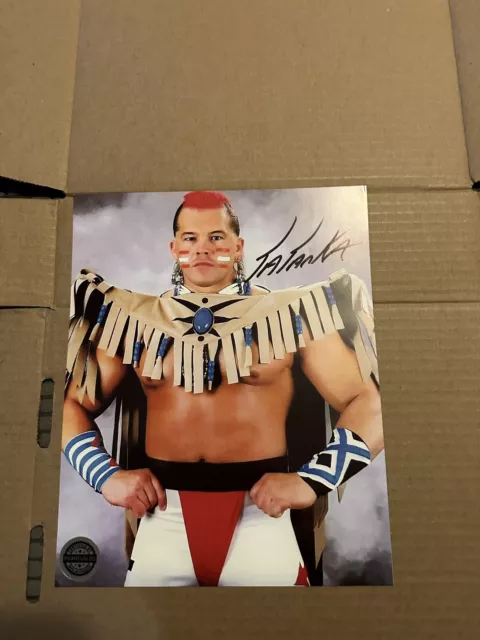 Hand Signed Tatanka 8x10 WWF PWC PWT