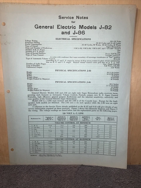 GENERAL ELECTRIC -SERVICE Manual- For J-82 & J-86 Radio Schematics
