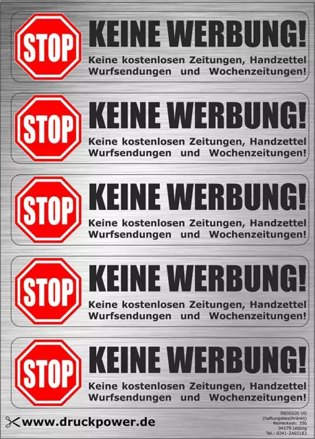 BRIEFKASTEN AUFKLEBER KEINE Werbung! Keine Reklame Sticker Set  Briefkastenschild EUR 4,99 - PicClick DE