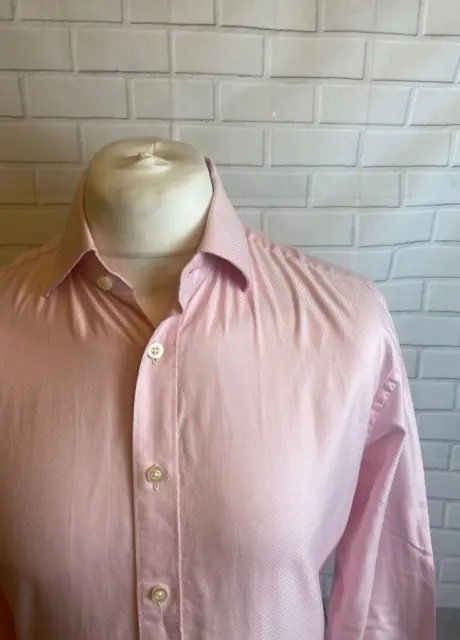 Camicia Charles Tyrwhitt rosa diamante 16,5"" - 36"" aderente polsino con bottoni NON FERRO