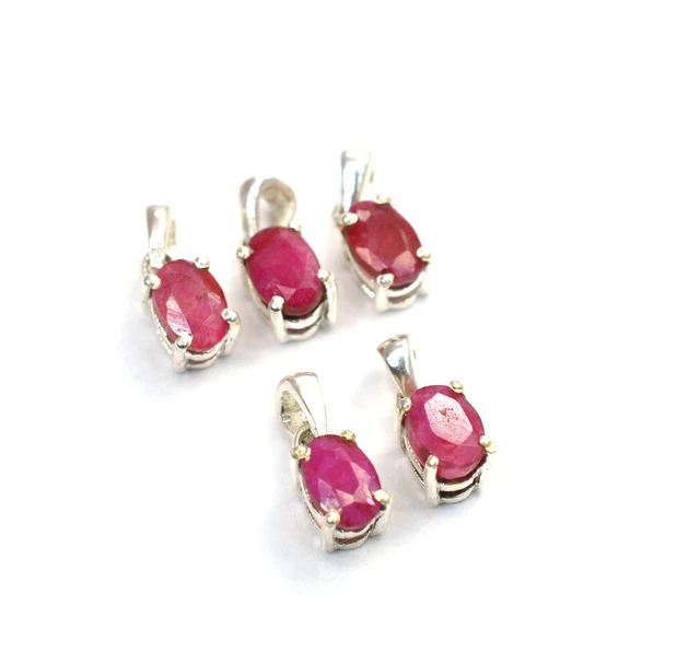 WHOLESALE 5PC 925 STERLING CUT Simulated Ruby PENDANT LOT k252