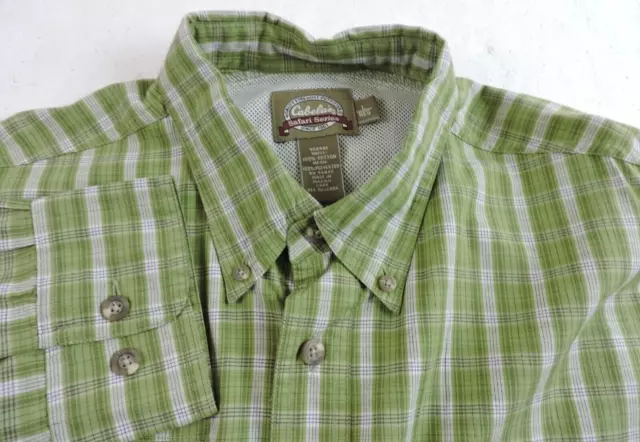 CABELAS SAFARI SERIES Mens Large Vented Long Sleeve Button Shirt Green  Plaid $29.99 - PicClick