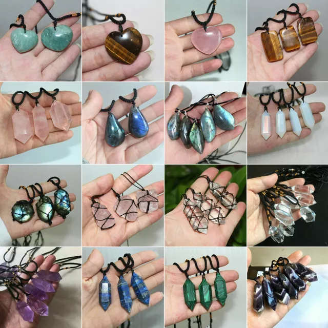 Natural Amethyst Fluorite Quartz Pendant Crystal Stone Gemstone Necklace Gift