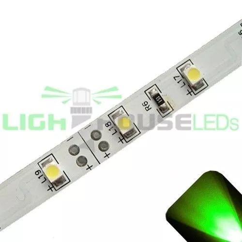 Green - PLCC2/3528 12V LED Strip - Adhesive Backing - 5m Roll / Reel