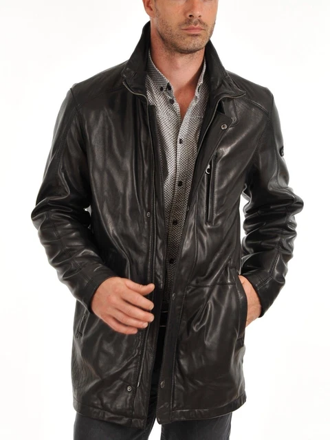 Leather Jacket Blazer Mens Coat Button Size Black S Vintage Soft Men Lambskin 47