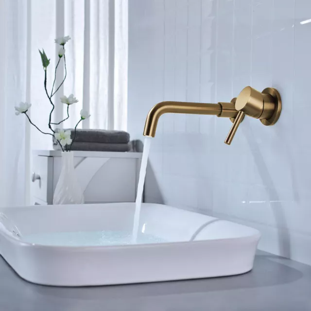 Bathroom Wall Mounted Brass Swivel Spout Sink Faucet Concealed Basin Mixer Taps