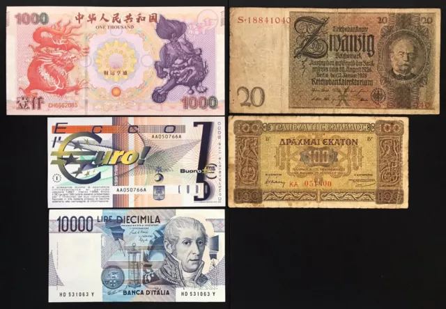 italy italia grecia germania china 5 banconote 5 notes LOTTO 4058