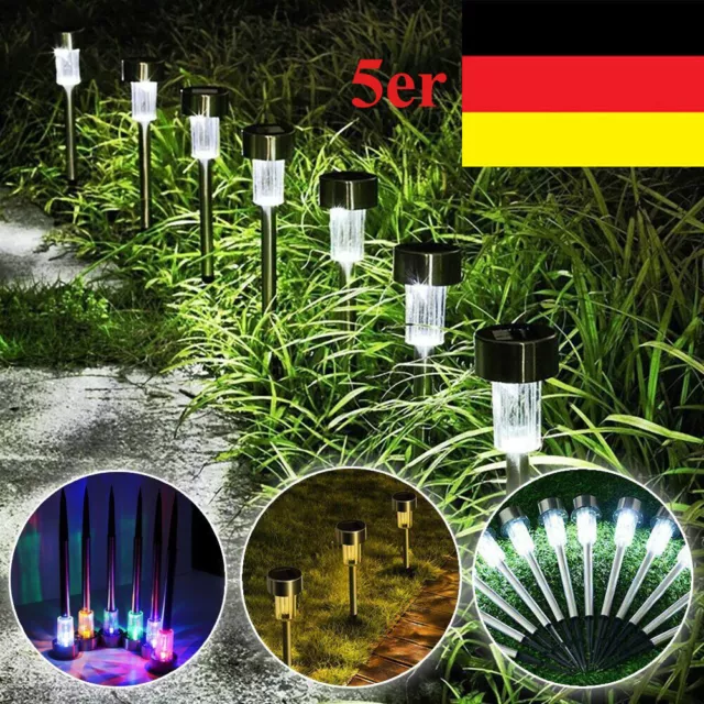 5pcs LED Garten Leuchte Außen Solar Steck Lampen Hofeinfahrt Wegelampe Edelstahl