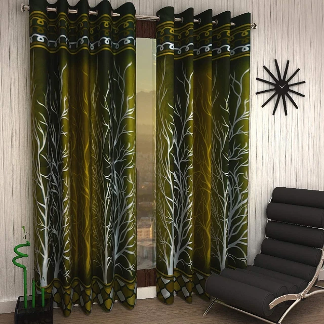 2 Piece Eyelet Polyester Door Curtain Set  7ft Green