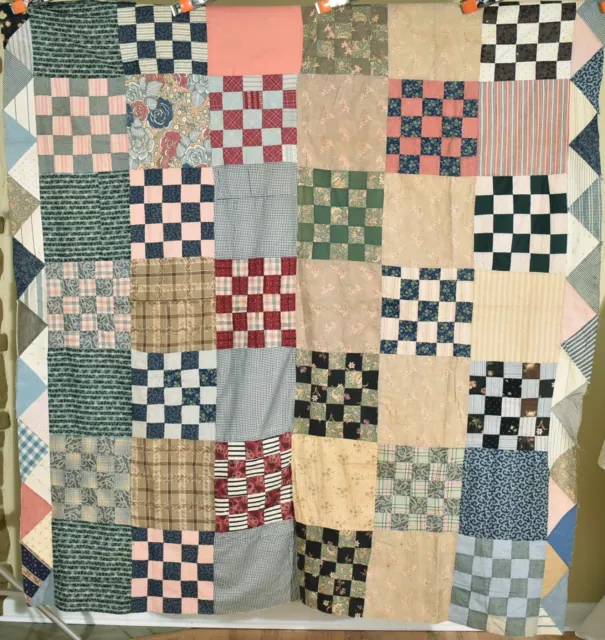 Vintage 1890's 25-Patch Checkerboard Antique Quilt Top ~BEAUTIFUL FABRICS!