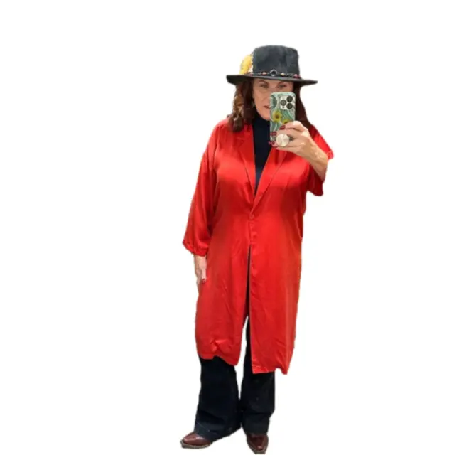 Whistles RED 100% Silk Long Duster Collared Cardigan Lightweight Coat - Large