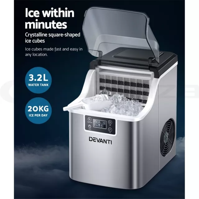 Devanti Ice Maker Machine Commercial Portable Ice Cube Tray Countertop 3.2L 2