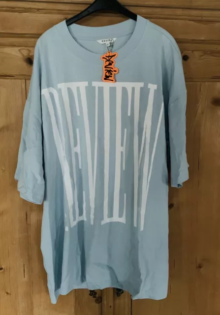 Schönes T-Shirt REVIEW Gr. XXL Hellblau Weiß Oversized Baumwolle NEU!