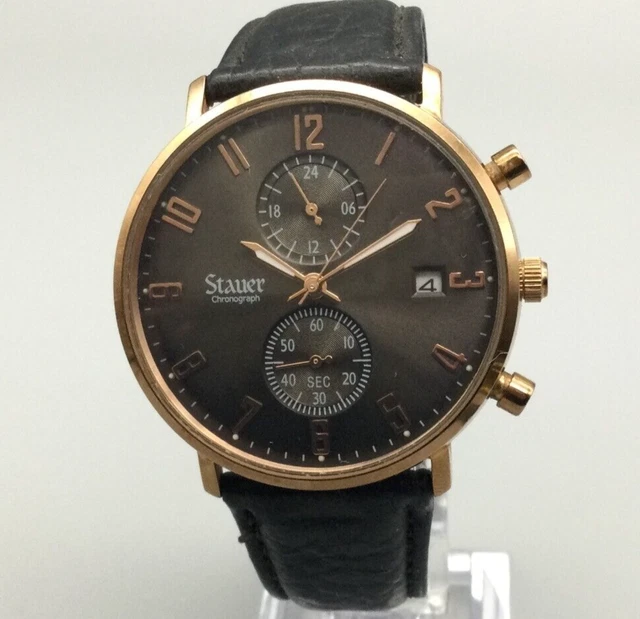 STAUER BLACK NOIRE Watch Men Rose Gold Tone Chronograph 42975 Date New Battery 79.99 PicClick