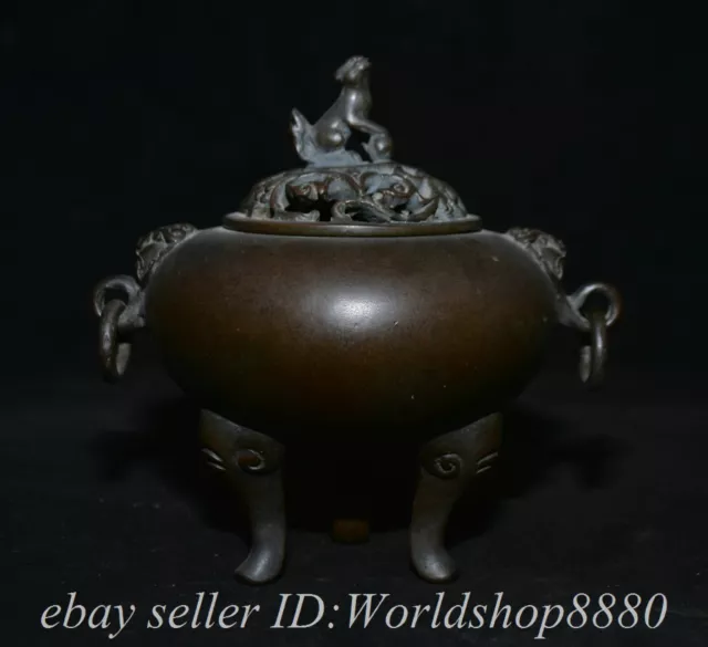 6.8" Xuande Marked Old Chinese Purple Bronze Dynasty Beast incense burner Censer