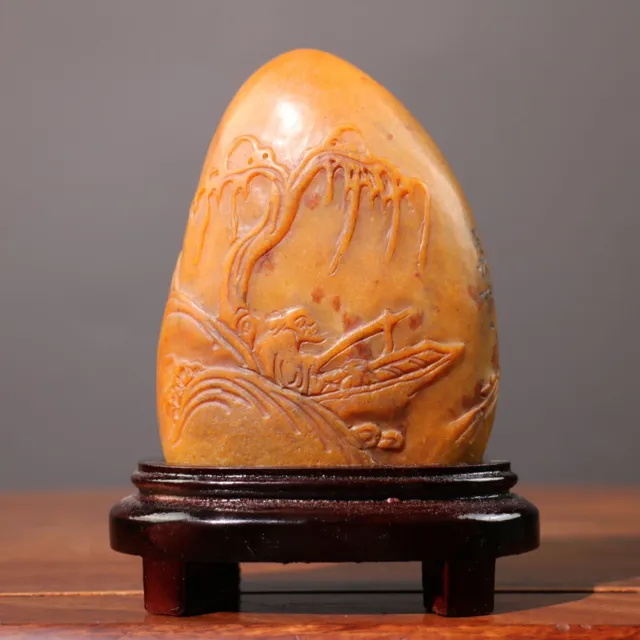 Chinese Natural Shoushan Stone Hand-carved Landscape Figure Seal Statue 松溪垂钓图 04