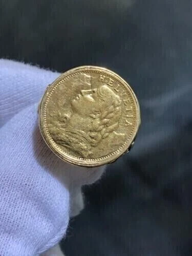 Without Stone Solid 14k Yellow Gold Plated 1899 Swiss Coin Birthday Men's Ring