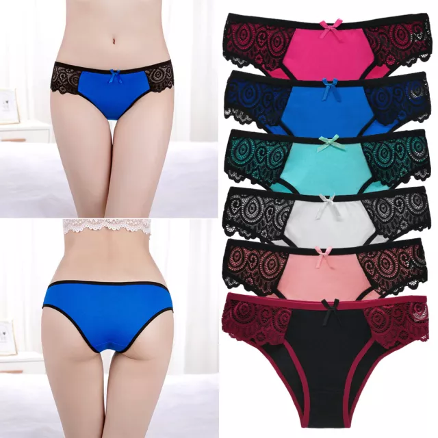 Pack of 6 Womens Knickers Underwear Ladies Cotton Lace Sexy Panties Briefs Pants