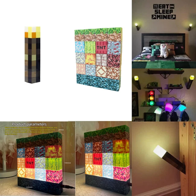 MINECRAFT BUILDING BLOCK Light/Torch Lamp Bedroom Ningt Kids Light Game ...