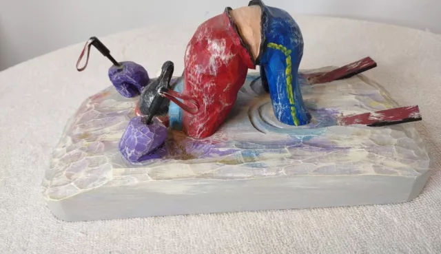 Vtg 1986 One Of A Kind Hand Carved & Painted Crashed Skier By LP McDole Original