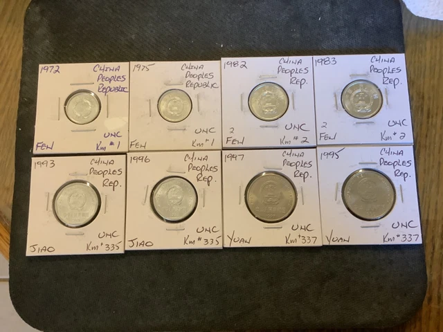 China Peoples Republic 1972-1997 Fen/Jiao/Yuan UNC 8 Coin Lot #R1399