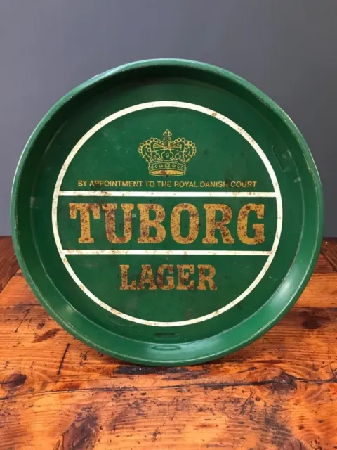 Tuborg lager Danish beer tray vintage metal pub bar man cave wall art 12" RARE