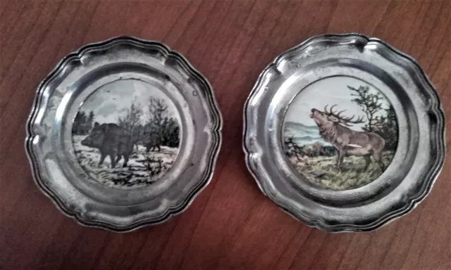 Lot de 2 petites assiettes décoratives Etain et céramique