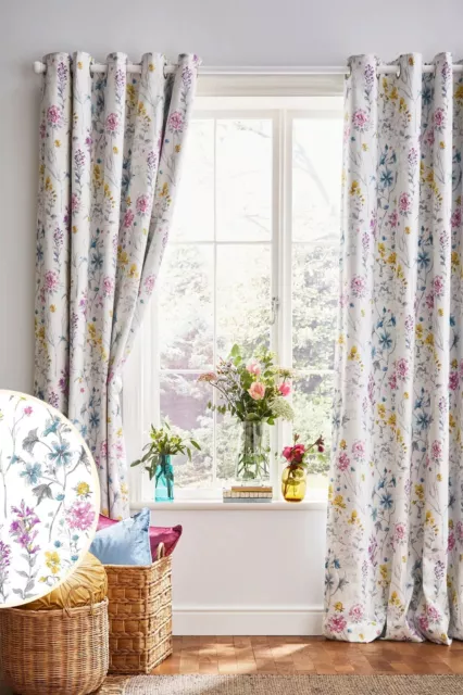 Laura Ashley Wild Meadow Blackout Lined Eyelet Curtains W227 x Drop 182cm