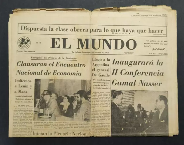 1964 Newspaper El Mundo Cuba Ernesto Che Guevara Encuentro Nacional de Economia 3