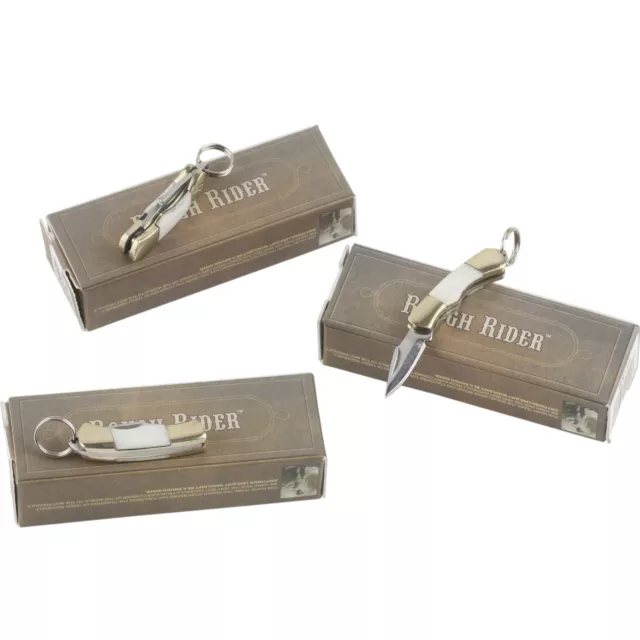 Rough Rider White Smooth Bone Mini Miniature Folder Pocket Knife RR164 Set of 3