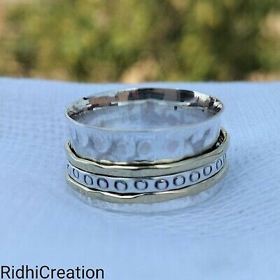 925 Sterling Silver Brass Wide Band Spinner Ring Handmade Ring Jewelry All Size