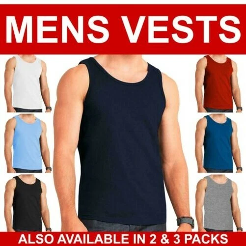 Uomo Giubbotto Semplice 100% Cotone Canottiera Estate Palestra Maniche T Shirt 1