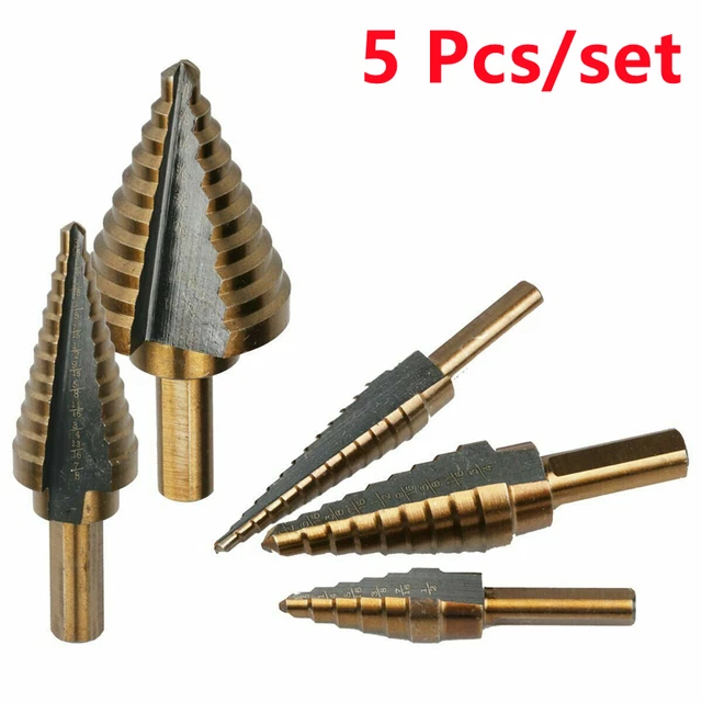 5pcs HSS High Speed Steel Cobalt Titanium Step Drill Bit Multiple Hole 50 Sizes