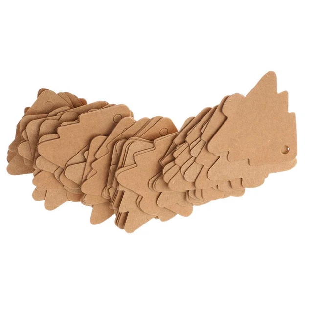 50pcs Christmas Tree Shape Brown Kraft Tags Gift Labels Hang Tags