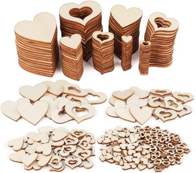 Cuoricini Legno per Bricolage da te Decorazioni 6mm/8mm/10mm/12mm Tavola di Nozze Srtigianali 500 Pezzi Cuori in Legno Cuore Legno Fette Dischi 