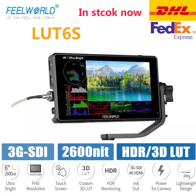 FEELWORLD LUT6S 6 Inch 2600nits HDR/3D LUT 3G-SDI Field Camera Monitor for DSLR