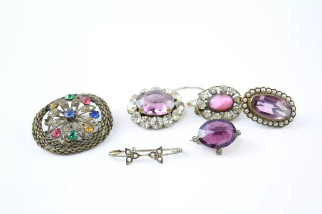 Antique Paste Jewellery Seed Pearl Czech Filigree Victorian Brooches x 6