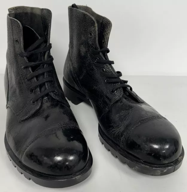 British Military Issue Black Leather Dress Parade Ammo Boots, Size 9