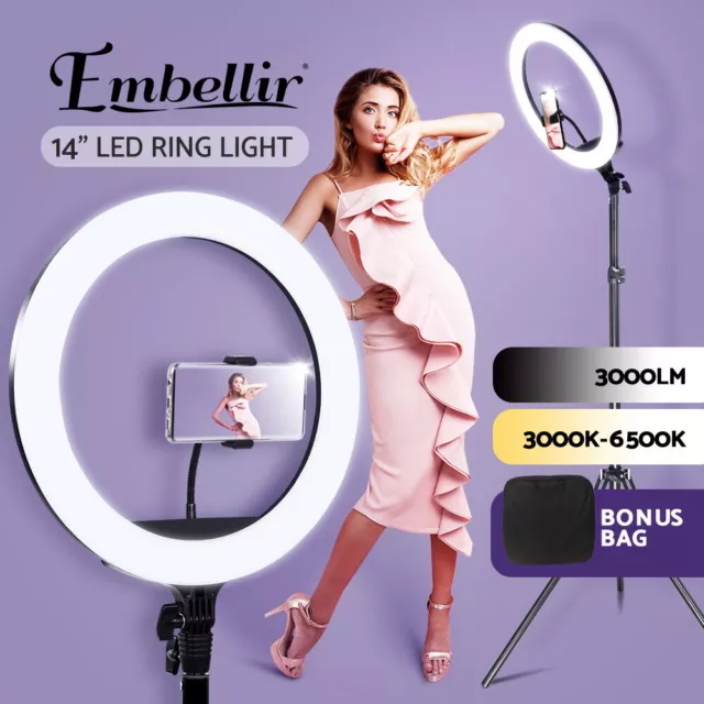 Embellir 14" LED Ring Light With Stand 6500K Studio Video Dimmable Diva Makeup