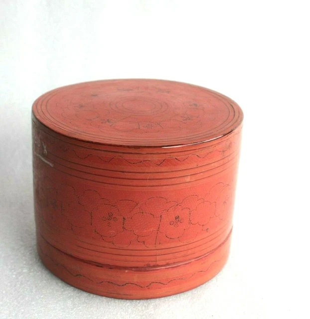 Antique Vintage Burmese Red Lacquer Box Container Oriental Collectible BS-22 2
