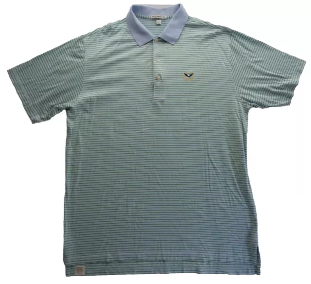 Peter Millar L Spearmint Green Striped Lisle Polo Golf Shirt Knit Collar 3516