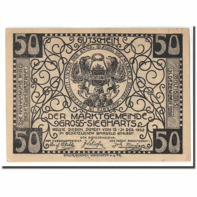 [#661644] Banknote, Austria, Gross-Siegharts, 50 Heller, Batiment, 1920, UNC(63)