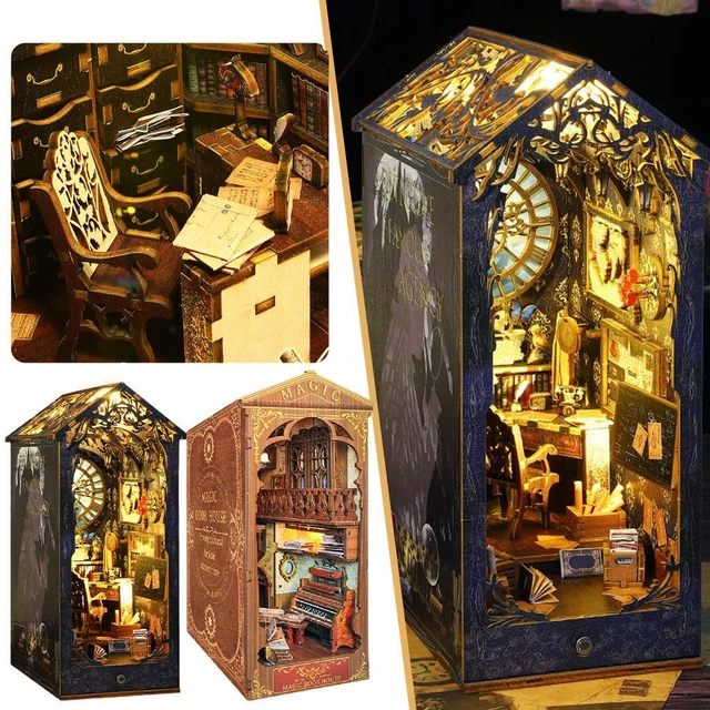DIY WOODEN DETECTIVE Agency Book Shelf Insert Miniature Building