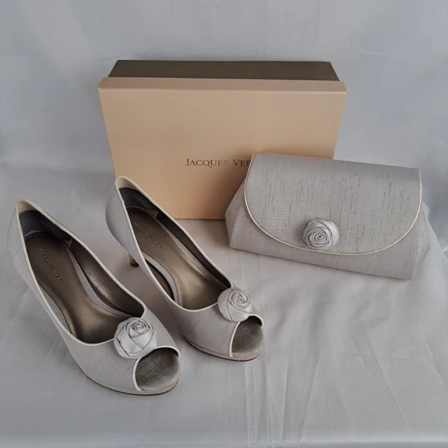 JACQUES VERT KITTEN Heel Shoes And Matching Bag Navy And Pale Blue