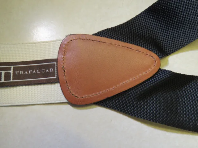 Trafalgar Black & White SUSPENDERS ~ Braces, Leather, Button On Design