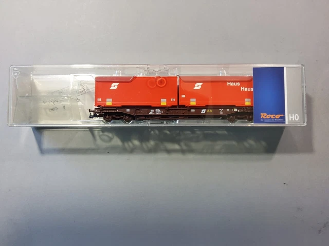 Wagon Roco HO époque VI Réf 67526 – OBB Containers Haus Bleus – Avec Sa Boîte