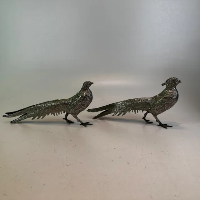 Vintage Pair of Metal Game Birds, Peacock and Peahen, Figures Ornaments.