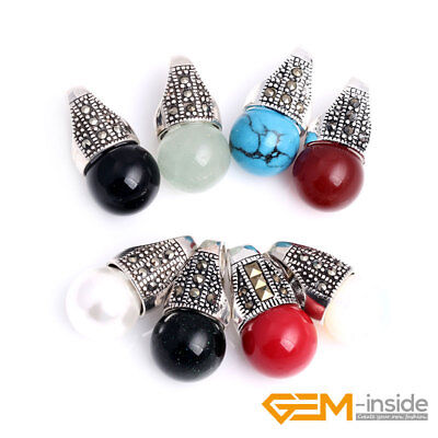 12mm Round Gemstone beads Tibetan Silver Marcasite Jewelry Charm Pendant 12x24mm