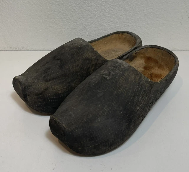 Antique French Dutch Hand Carved Wooden Adult Clogs Shoes Men’s 9.5 /10