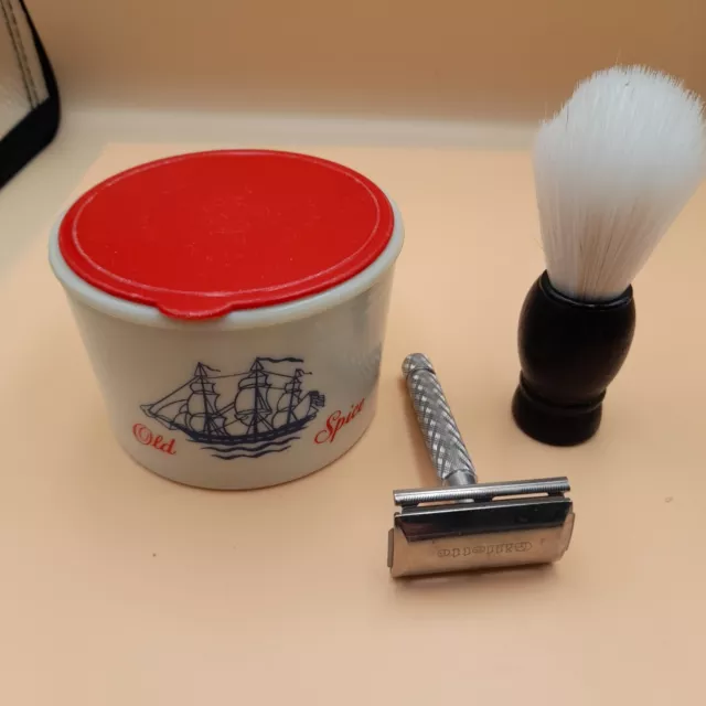 Shulton Old Spice Shaving Mug. USA Clipper Sailing Ship. Gillete Razor and Brush